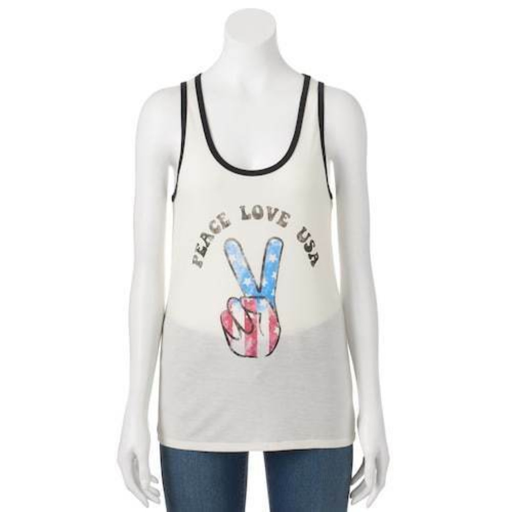 Jrs PRINT SHOP Peace Love USA Graphic Tank M Ivory